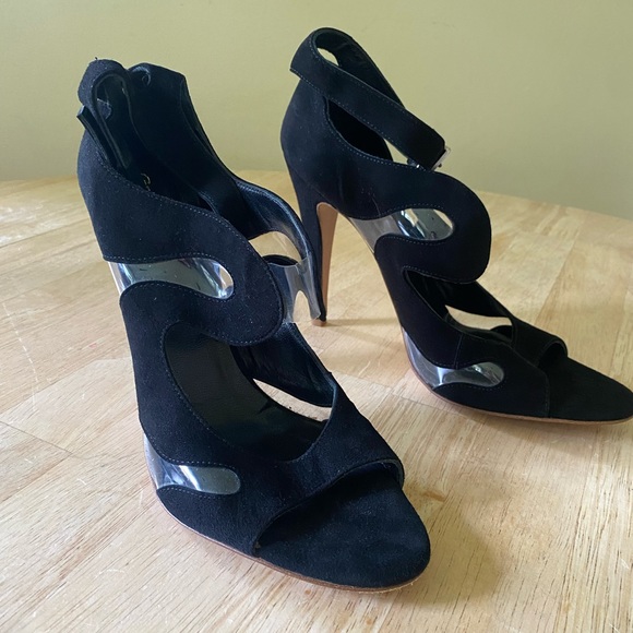 Griff Italia black suede stilettos with buckle ankle strap. Size 9 - 9.5. - Picture 1 of 8